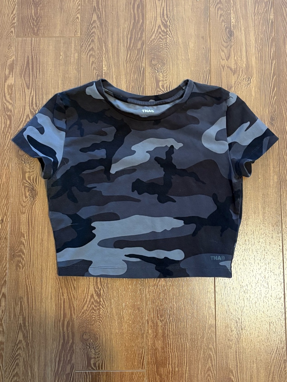 TNA Black & Gray Camo Crop Top